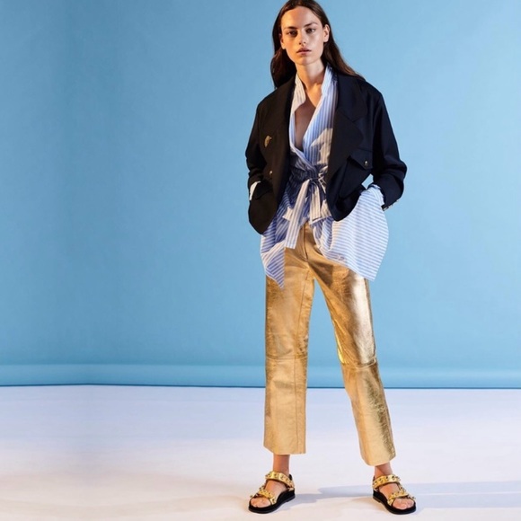 Sandro Orne Metallic Lamb Leather Pants Gold Size XS - Picture 16 of 16